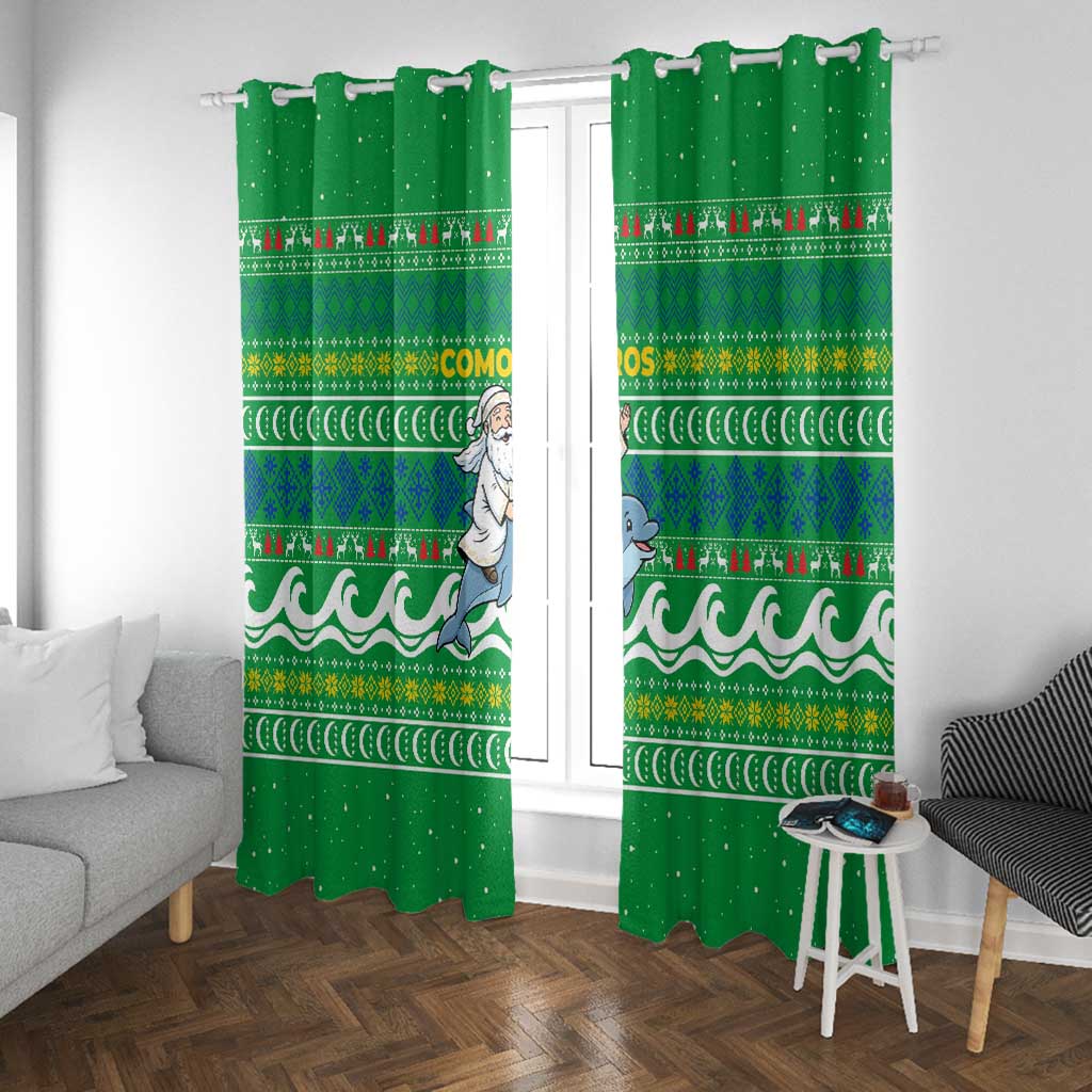 Comoros Christmas Window Curtain Santa Riding Dolphin Ocean Waves Crescent Moon - African Pride