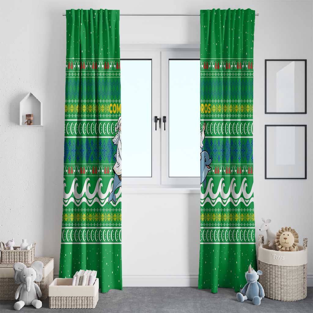 Comoros Christmas Window Curtain Santa Riding Dolphin Ocean Waves Crescent Moon - African Pride