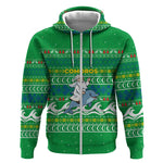 Comoros Christmas Zip Hoodie Santa Riding Dolphin Ocean Waves Crescent Moon - African Pride