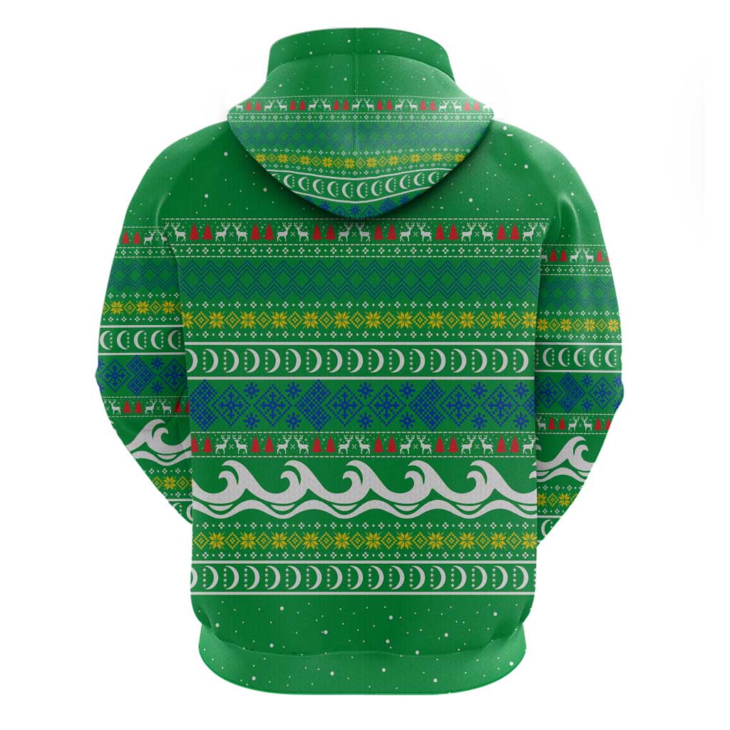 Comoros Christmas Zip Hoodie Santa Riding Dolphin Ocean Waves Crescent Moon - African Pride