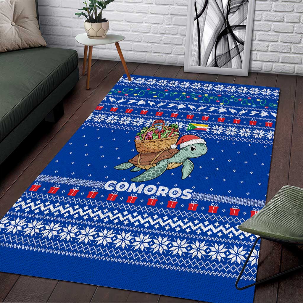 Comoros Christmas Area Rug Santa Turtle Gifts Snowflakes and Ocean Blue - African Pride