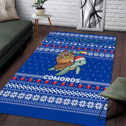 Comoros Christmas Area Rug Santa Turtle Gifts Snowflakes and Ocean Blue - African Pride