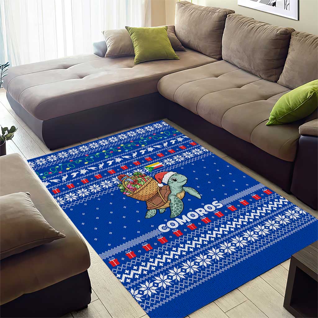 Comoros Christmas Area Rug Santa Turtle Gifts Snowflakes and Ocean Blue - African Pride