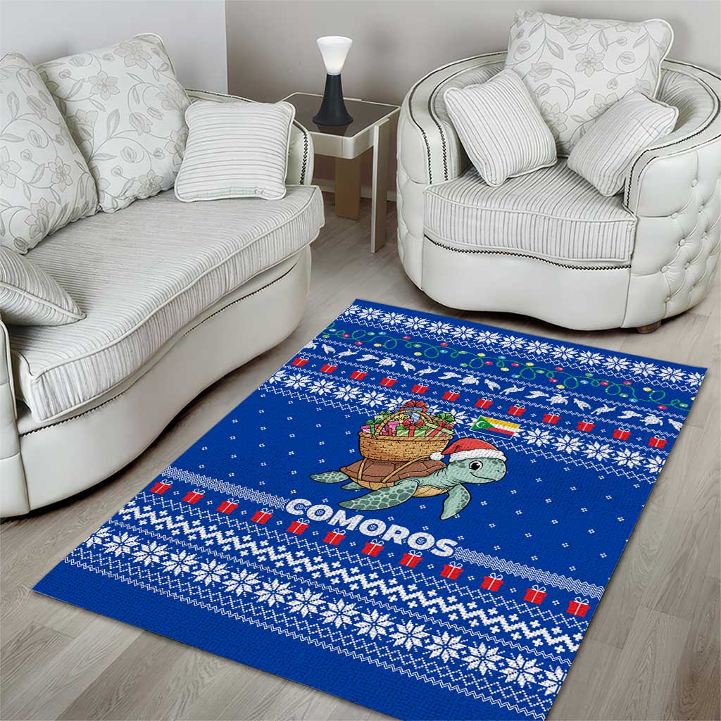 Comoros Christmas Area Rug Santa Turtle Gifts Snowflakes and Ocean Blue - African Pride