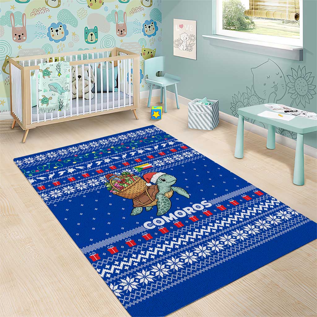 Comoros Christmas Area Rug Santa Turtle Gifts Snowflakes and Ocean Blue - African Pride