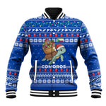 Comoros Christmas Baseball Jacket Santa Turtle Gifts Snowflakes and Ocean Blue - African Pride