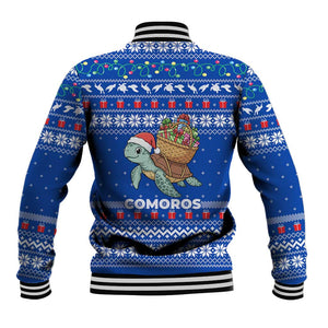 Comoros Christmas Baseball Jacket Santa Turtle Gifts Snowflakes and Ocean Blue - African Pride