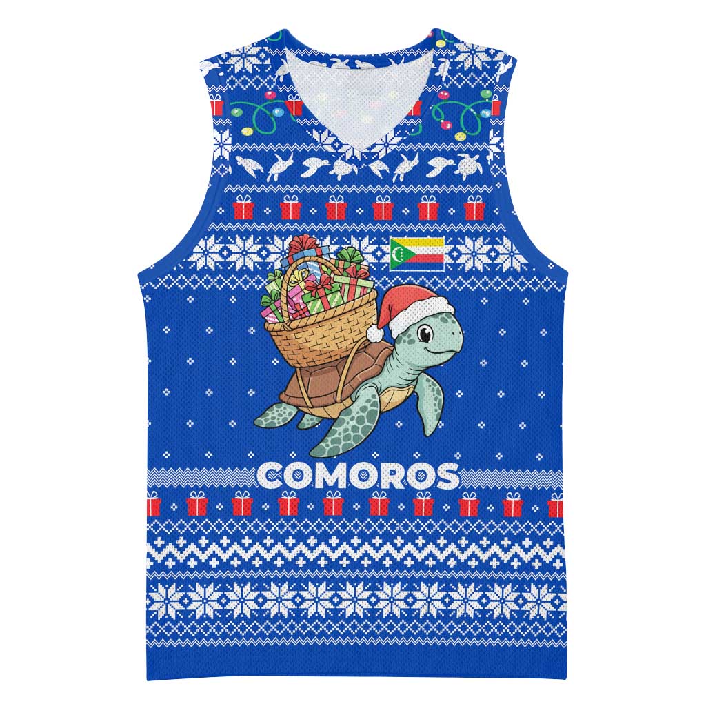 Comoros Christmas Basketball Jersey Santa Turtle Gifts Snowflakes and Ocean Blue - African Pride