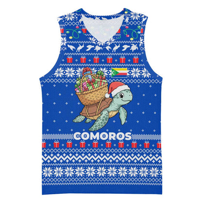Comoros Christmas Basketball Jersey Santa Turtle Gifts Snowflakes and Ocean Blue - African Pride