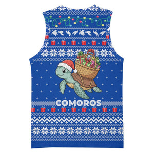 Comoros Christmas Basketball Jersey Santa Turtle Gifts Snowflakes and Ocean Blue - African Pride