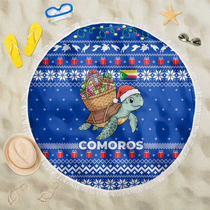Comoros Christmas Beach Blanket Santa Turtle Gifts Snowflakes and Ocean Blue - African Pride