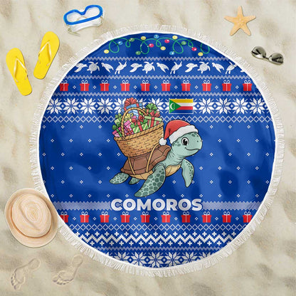 Comoros Christmas Beach Blanket Santa Turtle Gifts Snowflakes and Ocean Blue - African Pride