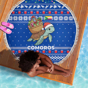 Comoros Christmas Beach Blanket Santa Turtle Gifts Snowflakes and Ocean Blue - African Pride