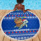 Comoros Christmas Beach Blanket Santa Turtle Gifts Snowflakes and Ocean Blue - African Pride