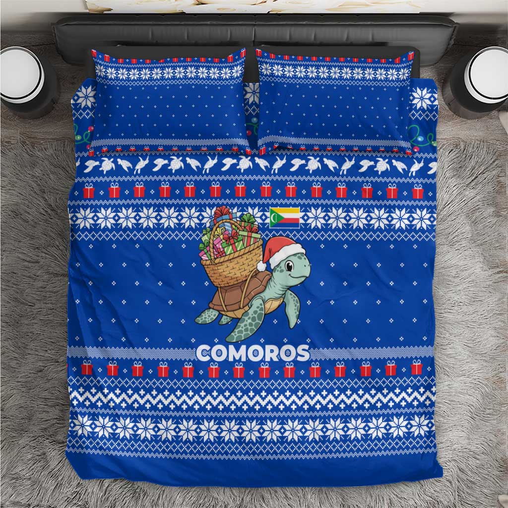 Comoros Christmas Bedding Set Santa Turtle Gifts Snowflakes and Ocean Blue - African Pride
