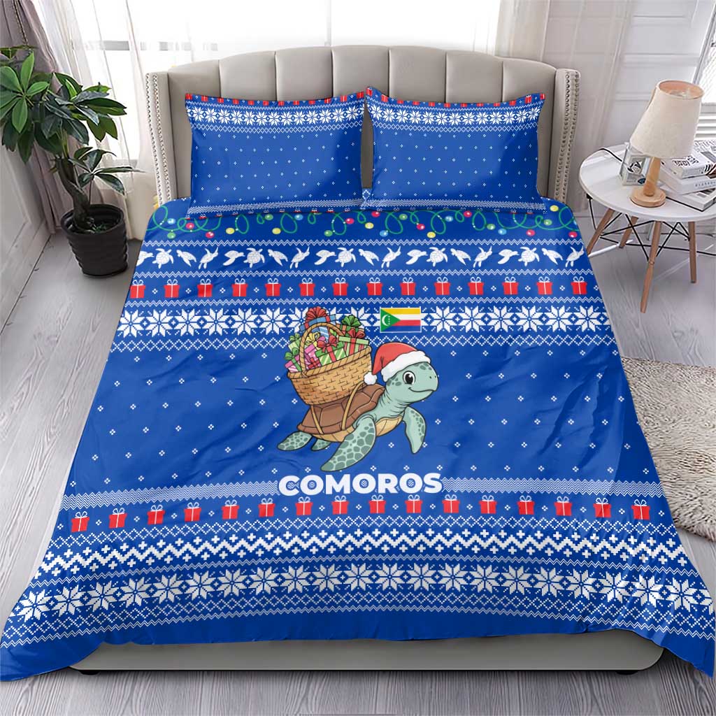Comoros Christmas Bedding Set Santa Turtle Gifts Snowflakes and Ocean Blue - African Pride