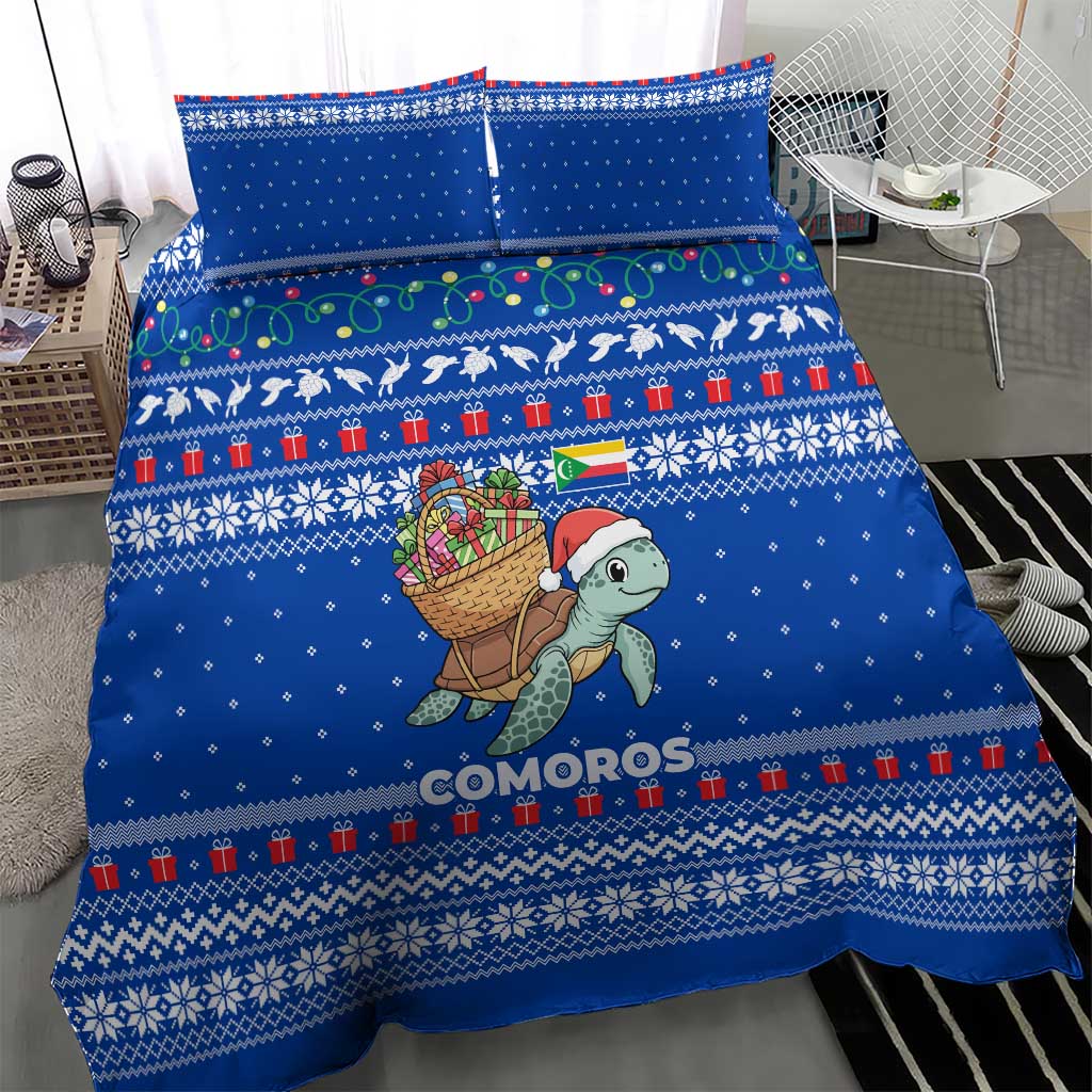 Comoros Christmas Bedding Set Santa Turtle Gifts Snowflakes and Ocean Blue - African Pride