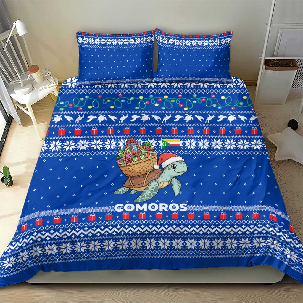 Comoros Christmas Bedding Set Santa Turtle Gifts Snowflakes and Ocean Blue - African Pride