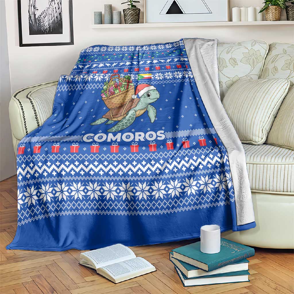 Comoros Christmas Blanket Santa Turtle Gifts Snowflakes and Ocean Blue - African Pride