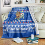 Comoros Christmas Blanket Santa Turtle Gifts Snowflakes and Ocean Blue - African Pride