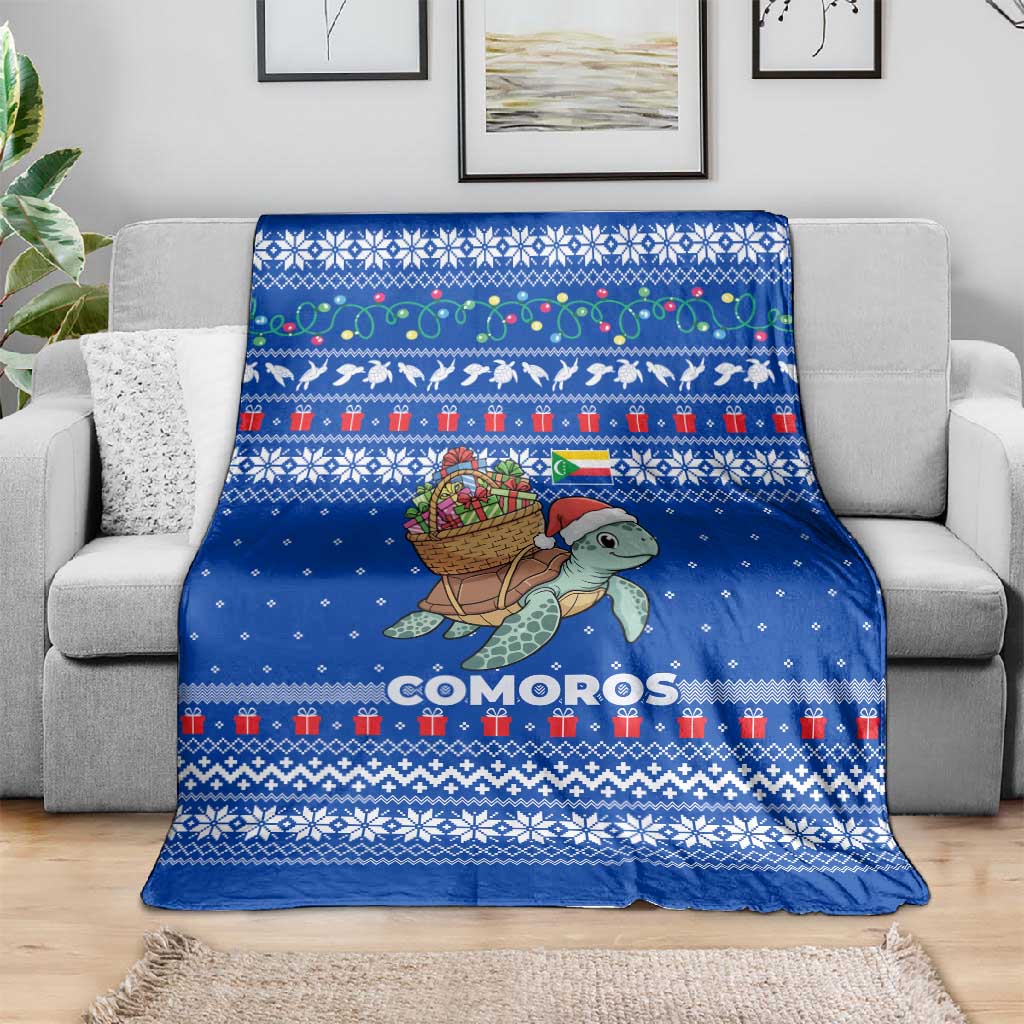 Comoros Christmas Blanket Santa Turtle Gifts Snowflakes and Ocean Blue - African Pride