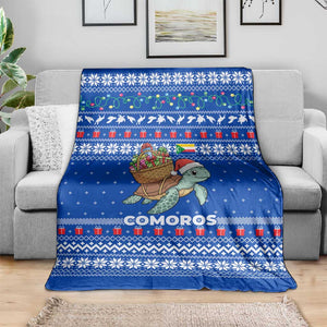 Comoros Christmas Blanket Santa Turtle Gifts Snowflakes and Ocean Blue - African Pride