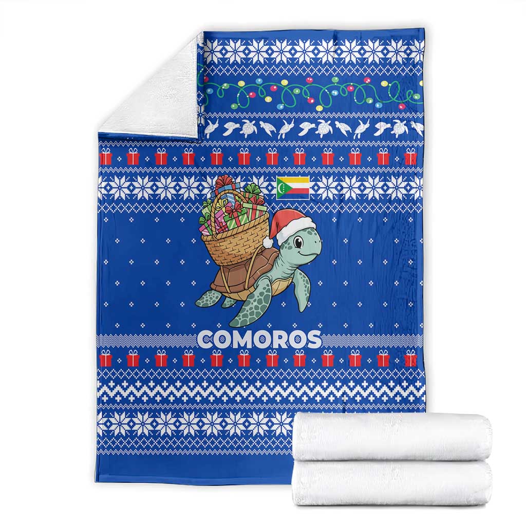 Comoros Christmas Blanket Santa Turtle Gifts Snowflakes and Ocean Blue - African Pride