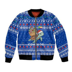 Comoros Christmas Bomber Jacket Santa Turtle Gifts Snowflakes and Ocean Blue - African Pride
