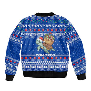 Comoros Christmas Bomber Jacket Santa Turtle Gifts Snowflakes and Ocean Blue - African Pride