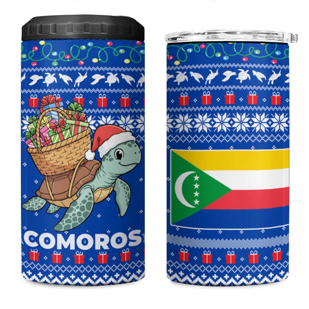 Comoros Christmas 4 in 1 Can Cooler Tumbler Santa Turtle Gifts Snowflakes and Ocean Blue - African Pride