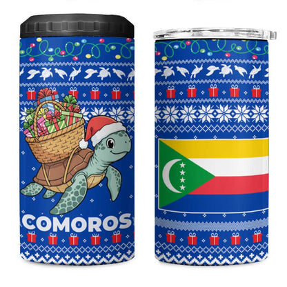 Comoros Christmas 4 in 1 Can Cooler Tumbler Santa Turtle Gifts Snowflakes and Ocean Blue - African Pride