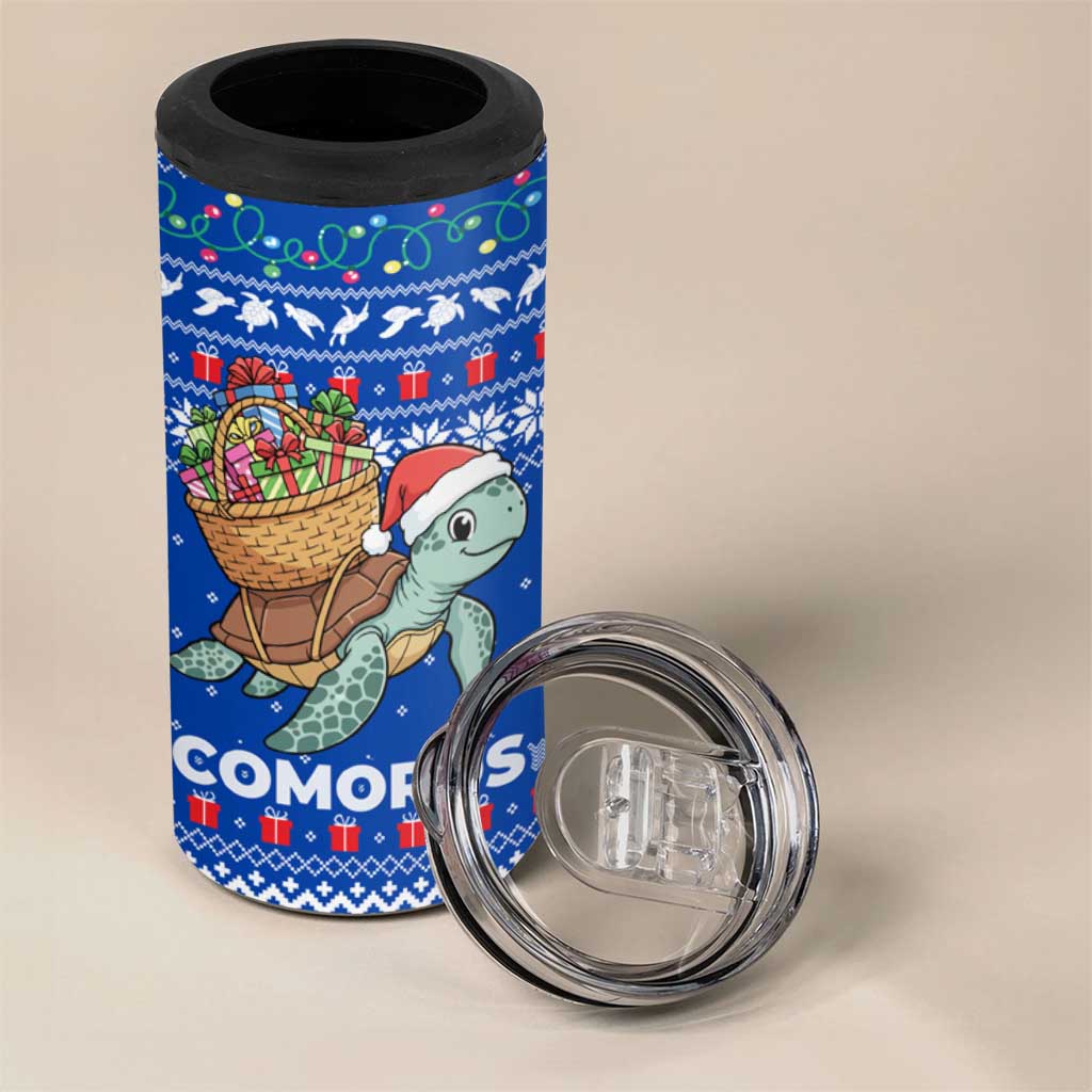Comoros Christmas 4 in 1 Can Cooler Tumbler Santa Turtle Gifts Snowflakes and Ocean Blue - African Pride
