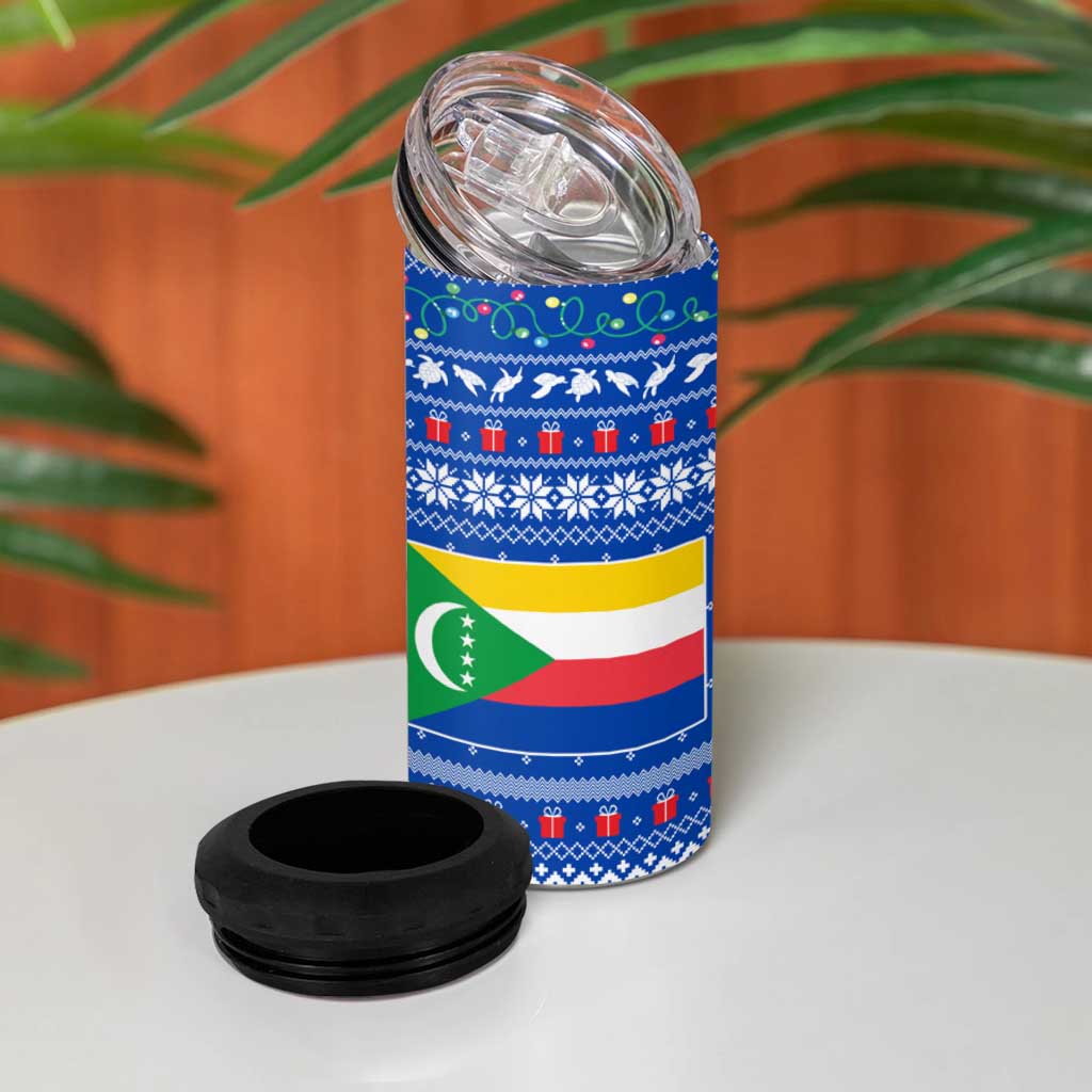 Comoros Christmas 4 in 1 Can Cooler Tumbler Santa Turtle Gifts Snowflakes and Ocean Blue - African Pride