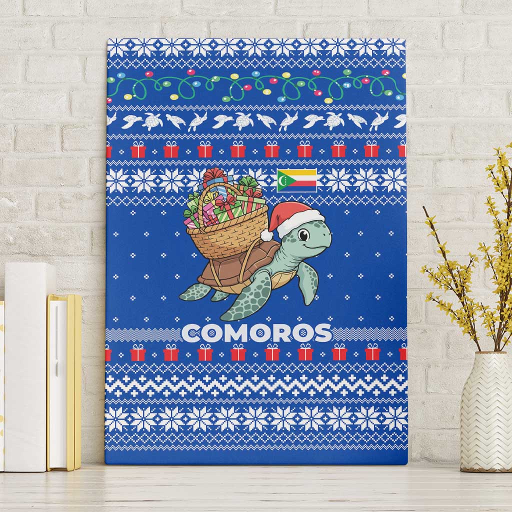 Comoros Christmas Canvas Wall Art Santa Turtle Gifts Snowflakes and Ocean Blue - African Pride