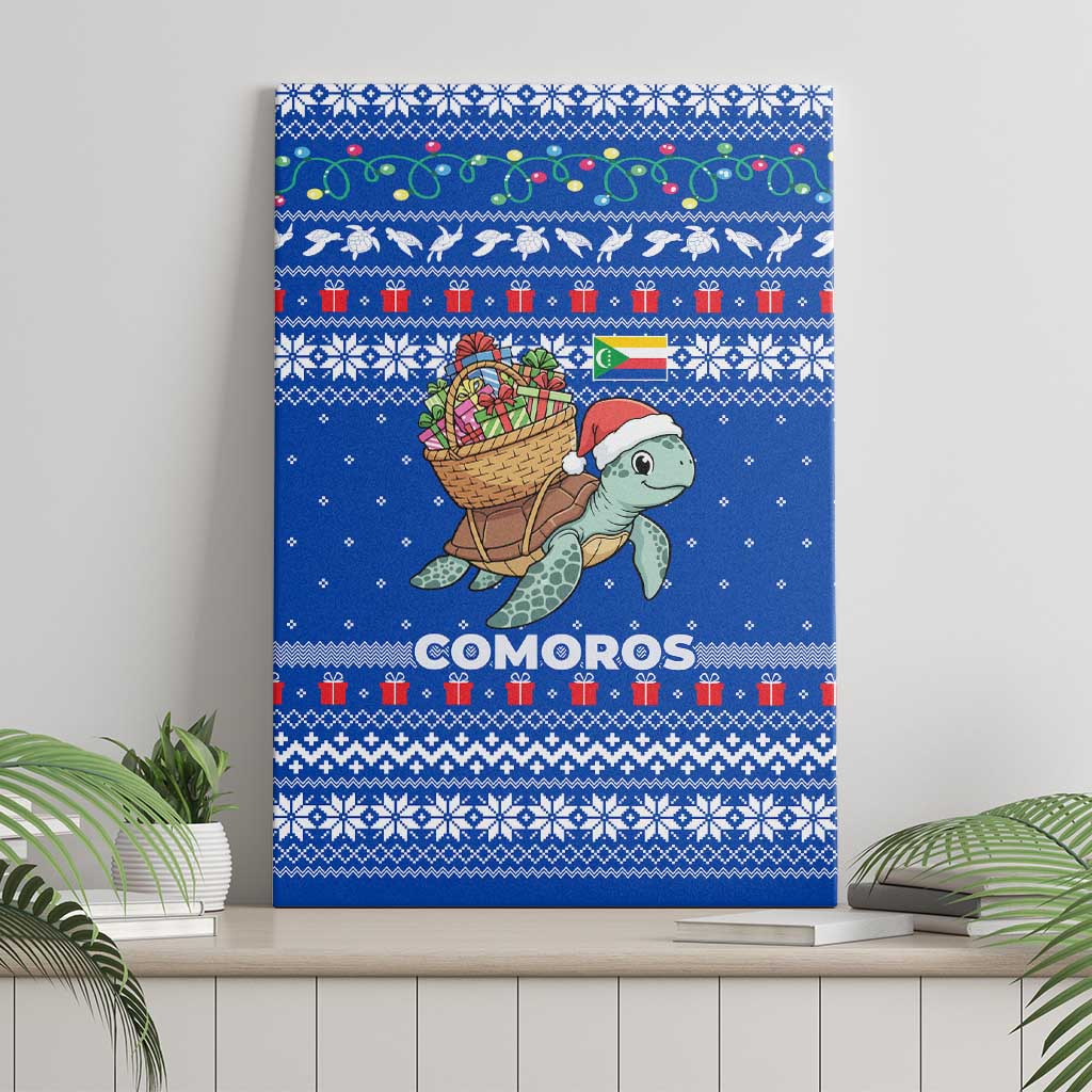 Comoros Christmas Canvas Wall Art Santa Turtle Gifts Snowflakes and Ocean Blue - African Pride