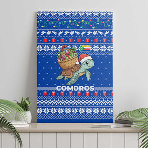 Comoros Christmas Canvas Wall Art Santa Turtle Gifts Snowflakes and Ocean Blue - African Pride