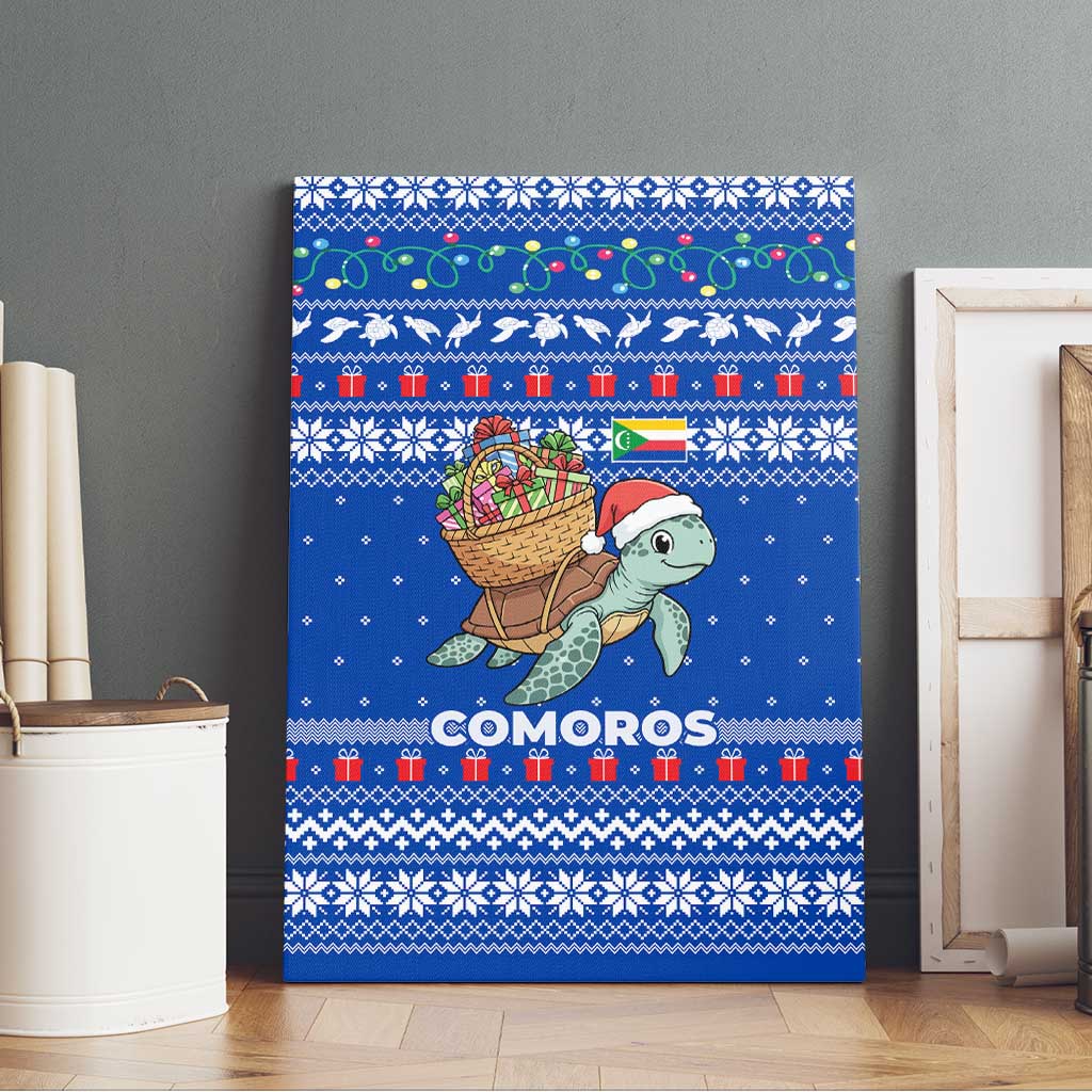 Comoros Christmas Canvas Wall Art Santa Turtle Gifts Snowflakes and Ocean Blue - African Pride