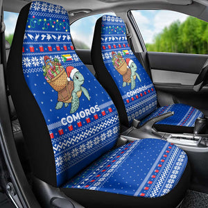 Comoros Christmas Car Seat Cover Santa Turtle Gifts Snowflakes and Ocean Blue - African Pride