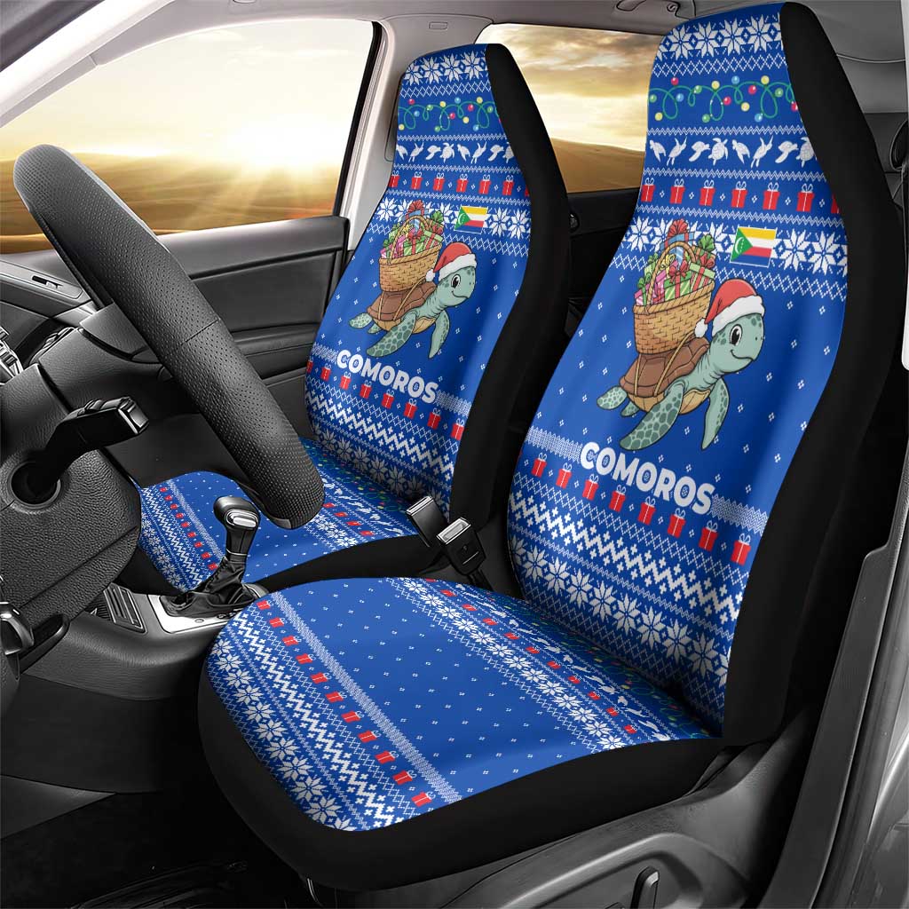 Comoros Christmas Car Seat Cover Santa Turtle Gifts Snowflakes and Ocean Blue - African Pride