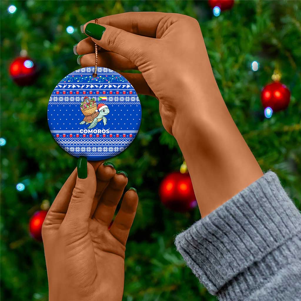 Comoros Christmas Ceramic Ornament Santa Turtle Gifts Snowflakes and Ocean Blue - African Pride