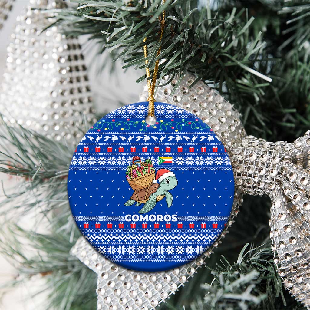 Comoros Christmas Ceramic Ornament Santa Turtle Gifts Snowflakes and Ocean Blue - African Pride