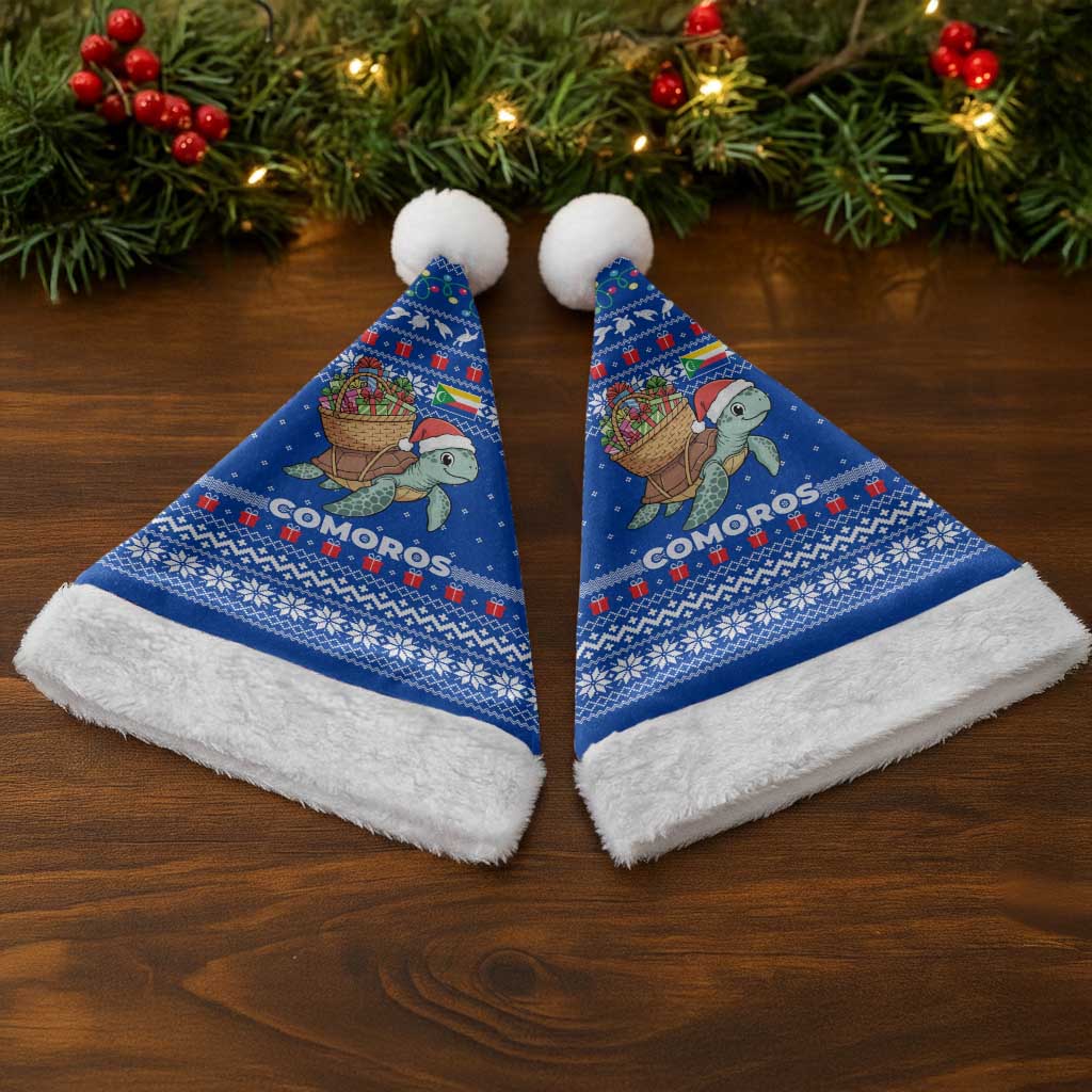 Comoros Christmas Santa Hat Santa Turtle Gifts Snowflakes and Ocean Blue - African Pride
