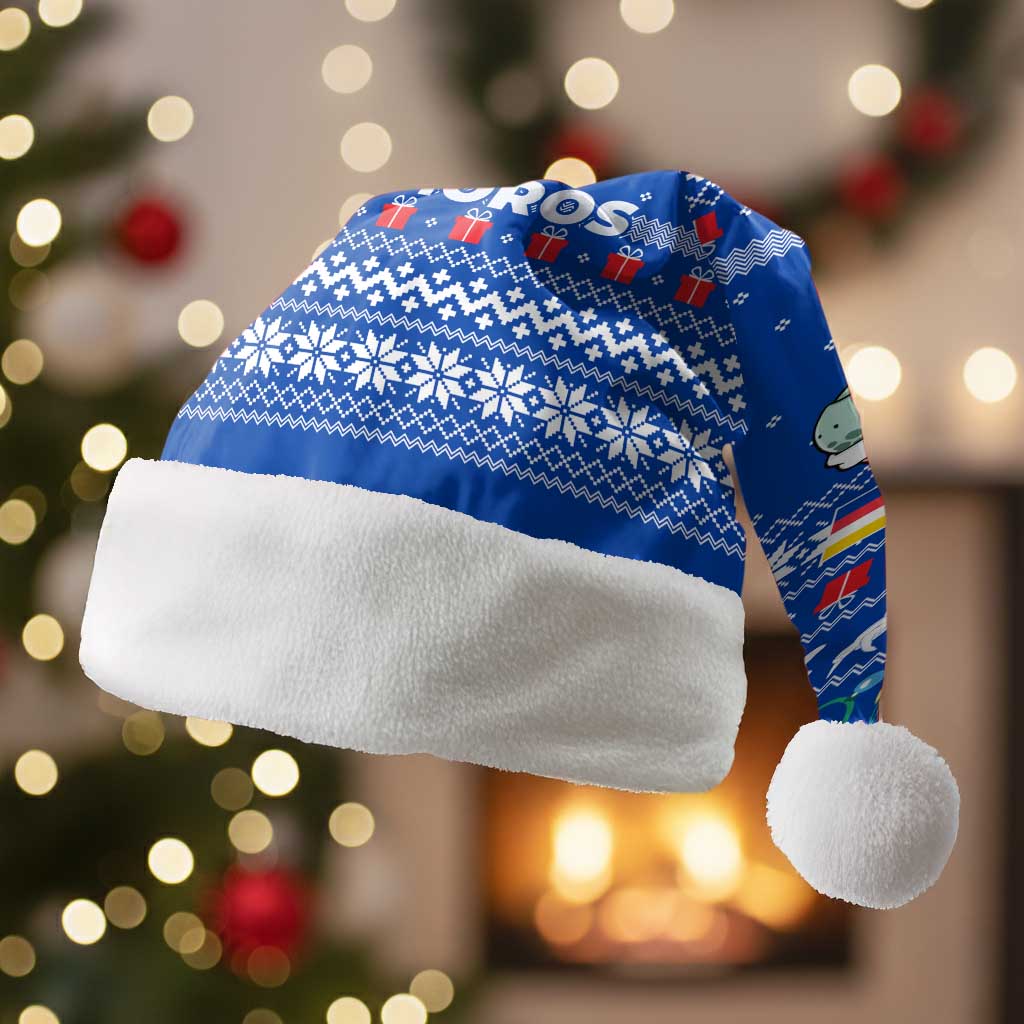 Comoros Christmas Santa Hat Santa Turtle Gifts Snowflakes and Ocean Blue - African Pride