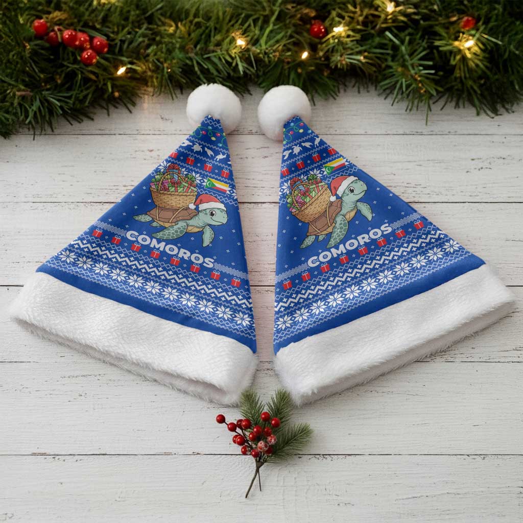 Comoros Christmas Santa Hat Santa Turtle Gifts Snowflakes and Ocean Blue - African Pride