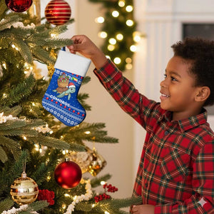 Comoros Christmas Stocking Santa Turtle Gifts Snowflakes and Ocean Blue - African Pride