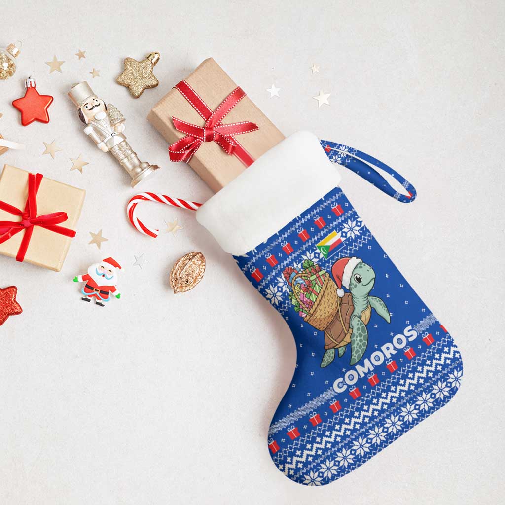 Comoros Christmas Stocking Santa Turtle Gifts Snowflakes and Ocean Blue - African Pride