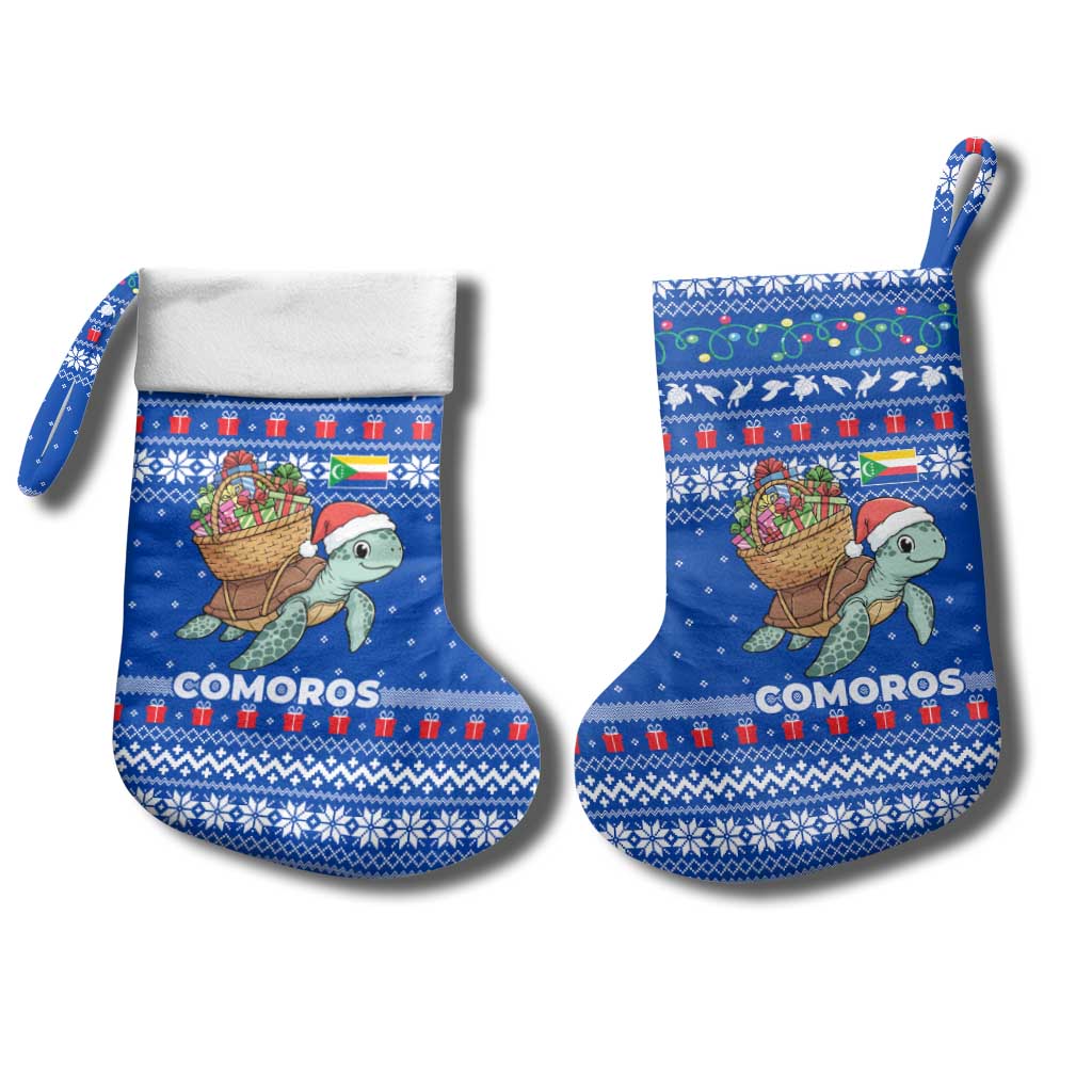 Comoros Christmas Stocking Santa Turtle Gifts Snowflakes and Ocean Blue - African Pride