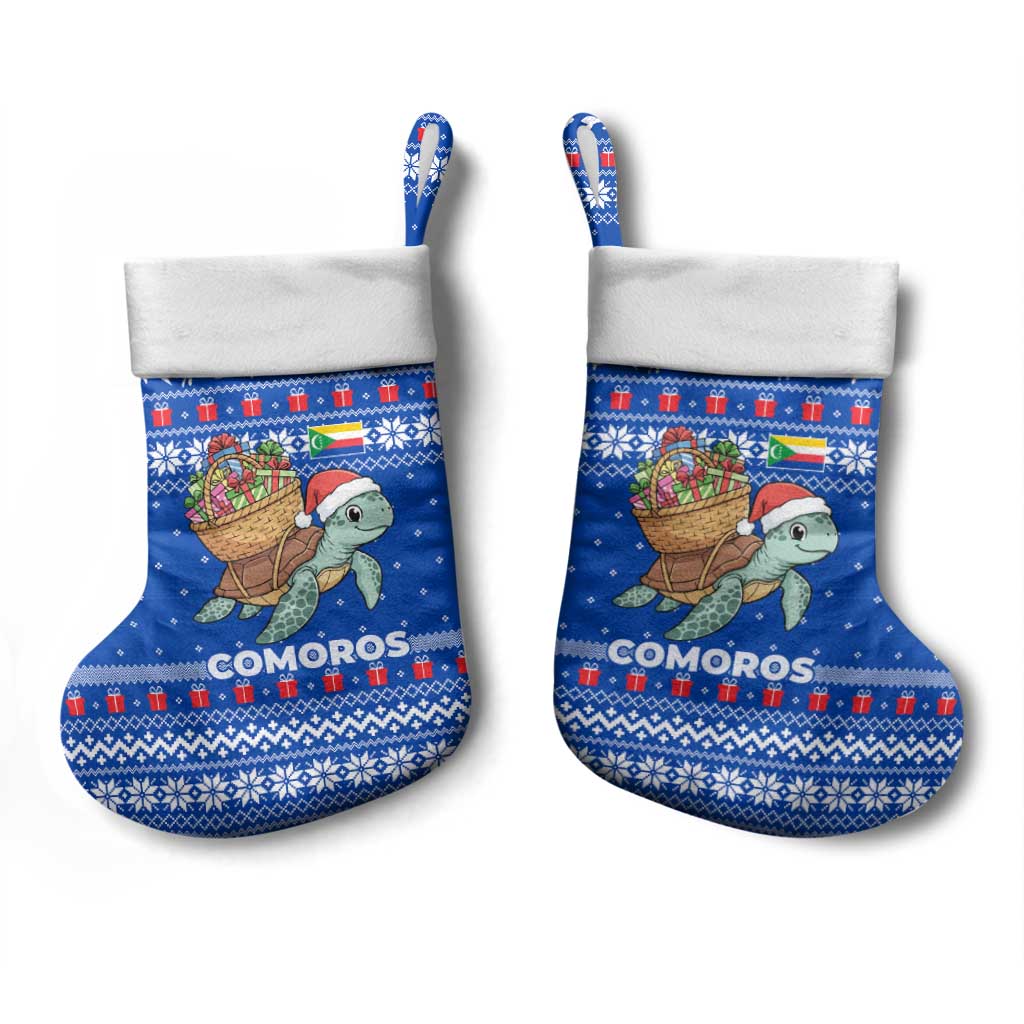 Comoros Christmas Stocking Santa Turtle Gifts Snowflakes and Ocean Blue - African Pride