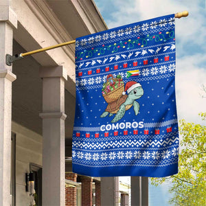 Comoros Christmas Garden Flag Santa Turtle Gifts Snowflakes and Ocean Blue - African Pride