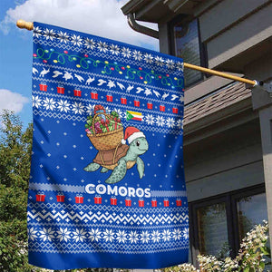Comoros Christmas Garden Flag Santa Turtle Gifts Snowflakes and Ocean Blue - African Pride